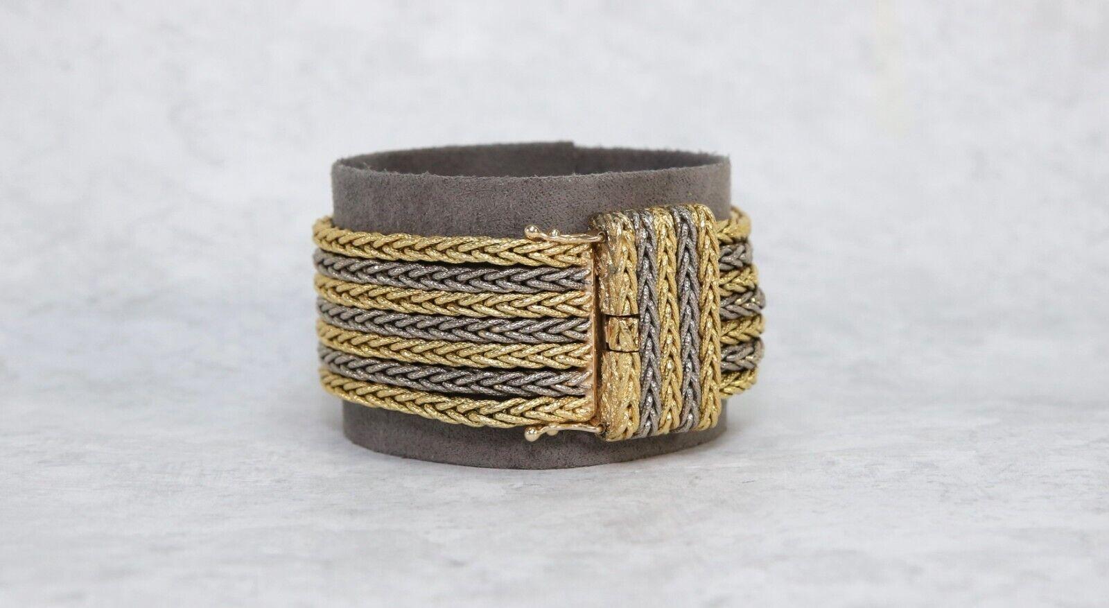Vintage 18k Yellow & White Gold 7 Strand Bracelet, 7 inches - 129.2g In Good Condition For Sale In Providence, RI
