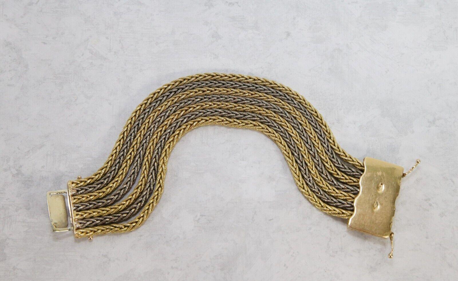 Vintage 18k Yellow & White Gold 7 Strand Bracelet, 7 inches - 129.2g For Sale 1
