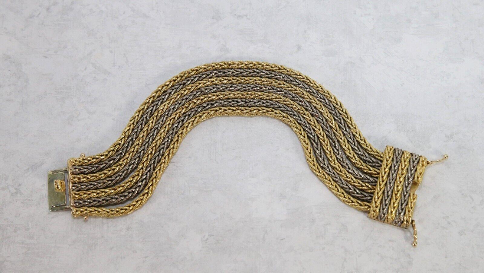 Vintage 18k Yellow & White Gold 7 Strand Bracelet, 7 inches - 129.2g For Sale 2