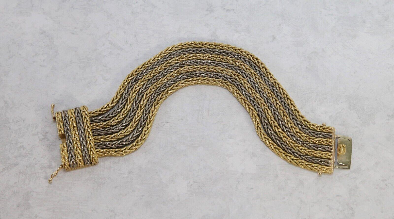 Vintage 18k Yellow & White Gold 7 Strand Bracelet, 7 inches - 129.2g For Sale 3