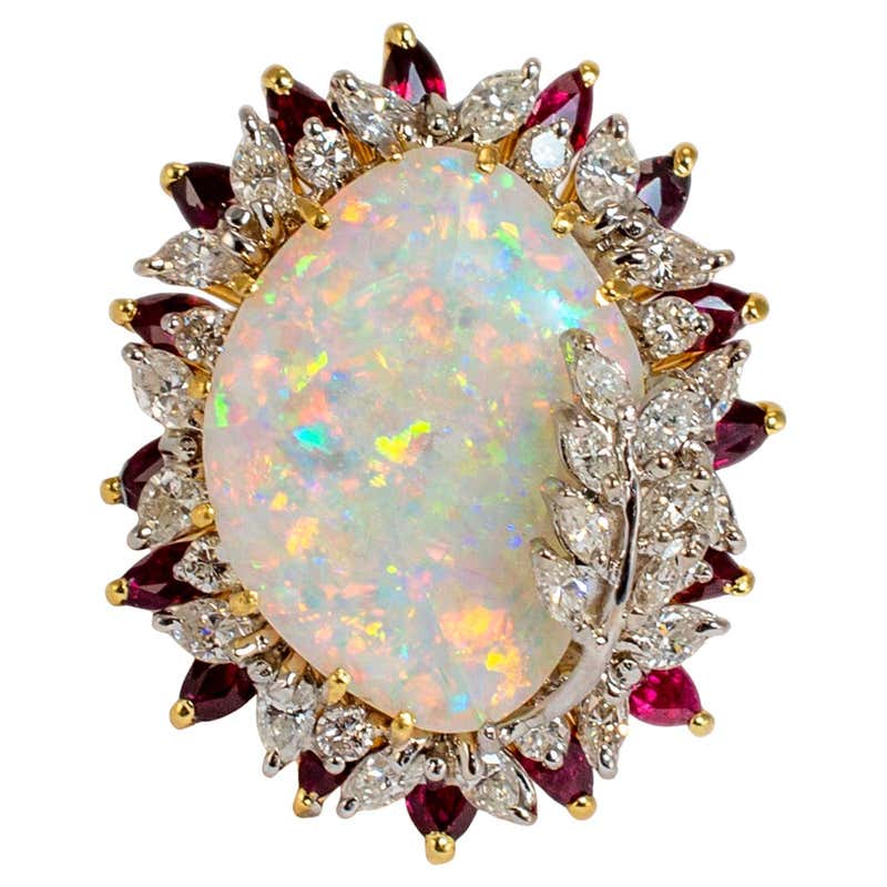 Bochic “Capri” Fire Opal @ Ruby Cocktail Ring Set in 22k Gold and ...
