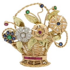 Vintage 18k Yellow & White Gold Diamond Flower Bouquet Brooch - 15.8g