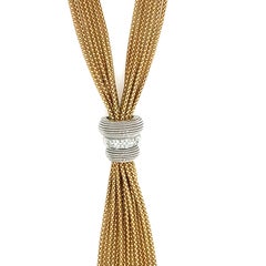 Vintage 18K Yellow & White Gold Diamond Tassel Necklace, European circa 1975