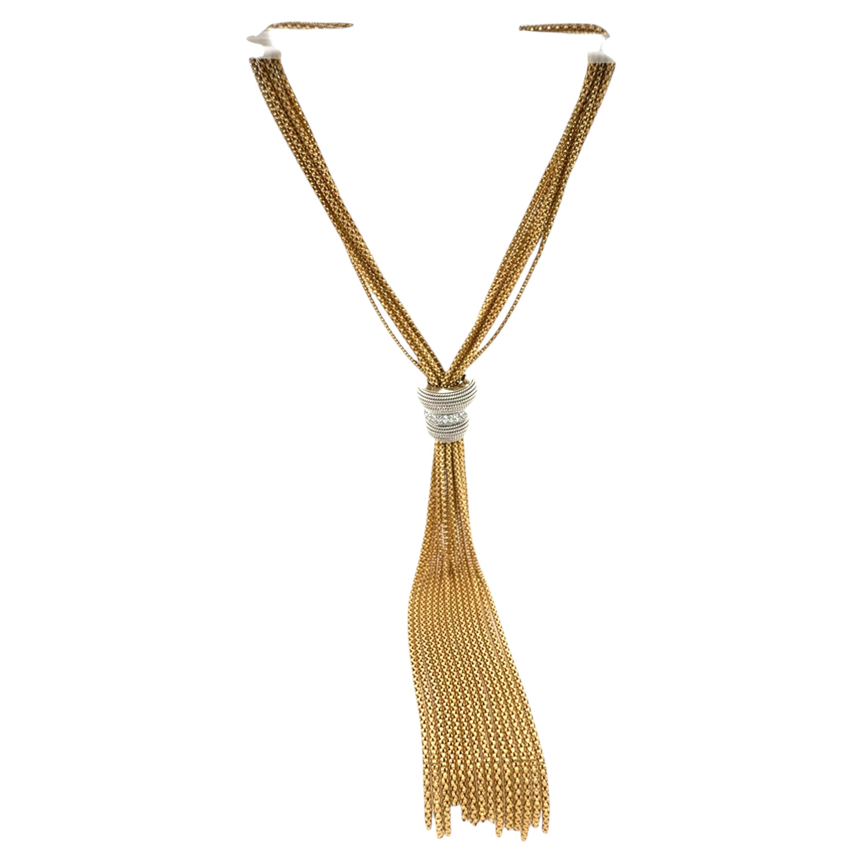 Vintage 18K Yellow & White Gold Diamond Tassel Necklace, European circa 1975
