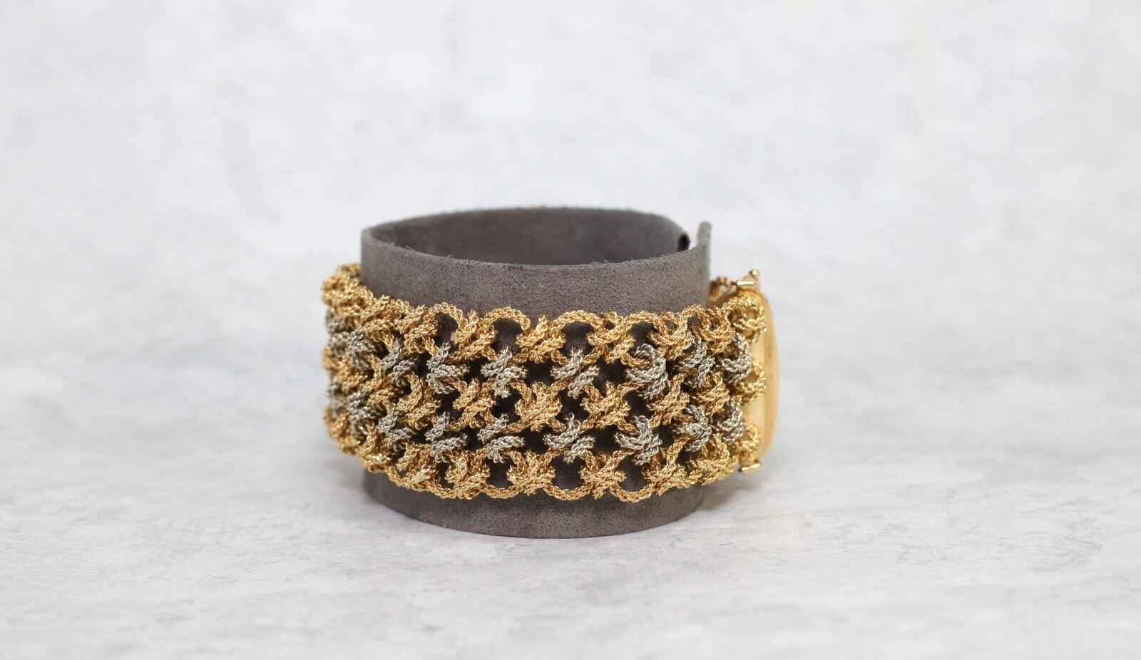 Women's Vintage 18k Yellow & White Gold Woven Bracelet, 7.5 inches - 87.0g For Sale