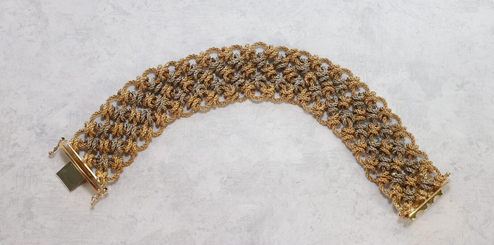 Vintage 18k Yellow & White Gold Woven Bracelet, 7.5 inches - 87.0g For Sale 1