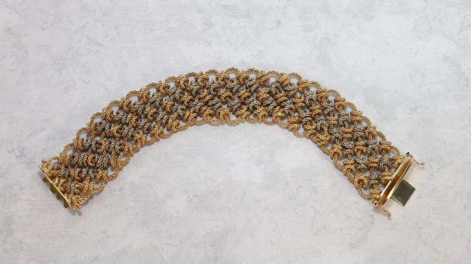 Vintage 18k Yellow & White Gold Woven Bracelet, 7.5 inches - 87.0g For Sale 2