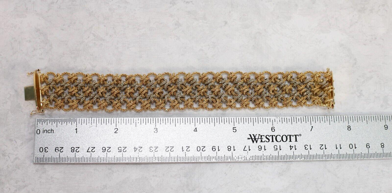 Vintage 18k Yellow & White Gold Woven Bracelet, 7.5 inches - 87.0g For Sale 3