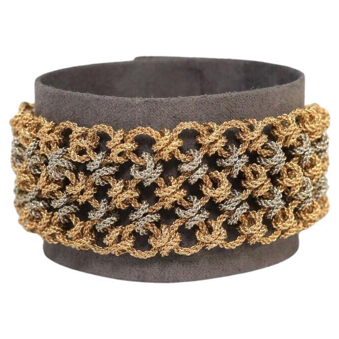 Vintage 18k Yellow & White Gold Woven Bracelet, 7.5 inches - 87.0g
