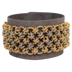 Vintage 18k Yellow & White Gold Woven Bracelet, 7.5 inches - 87.0g