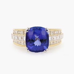 Vintage 18K YG and Platinum Tanzanite and Diamond Ring