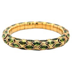 Vintage 18K YG Cuff Bracelet with 27.5 Carat Marquis Shape Peridot Gemstones