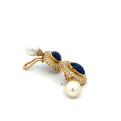 Vintage 18K YG Drop Earrings with 4.3 Ct. Diamond 15 Ct. Oval Kunzite and Pearls