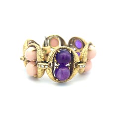 Vintage 18K YG Link-Armband mit 0,72 Karat Diamanten, Amethyst und Koralle