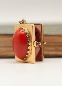 1960s 18K YG Red Coral Locket Pendant