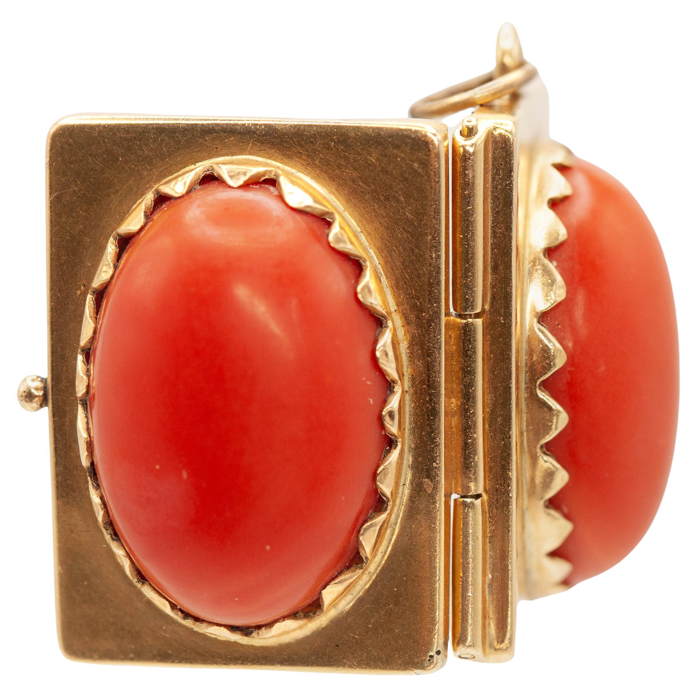 1960s 18K YG Red Coral Locket Pendant
