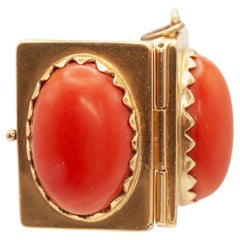 1960s 18K YG Red Coral Locket Pendant