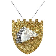 Vintage 18k YG/WG Shield Shaped 1.80ct Horse cut Diamond & Sapphire pendant