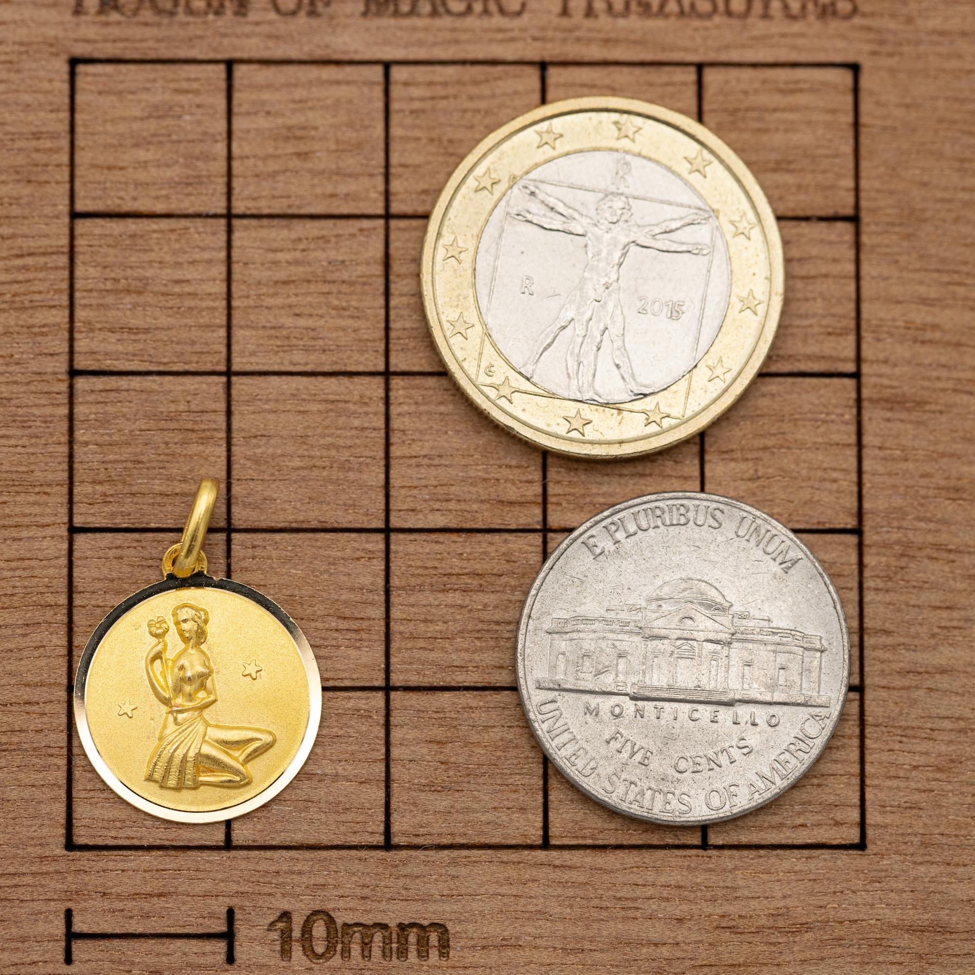 Vintage 18k Zodiac Charm Anhänger - Jungfrau Charme - massivem Gelbgold im Zustand „Gut“ in Antwerp, BE