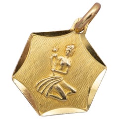 Colgante vintage del zodiaco de 18 quilates - amuleto de Virgo - oro amarillo macizo - Signo zodiacal