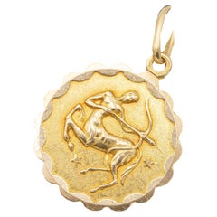 Vintage 18k zodiac pendant - Sagittarius charm - solid yellow gold - Star sign