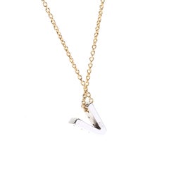 Vintage 18KT Bi-Color Gold .04 Ctw Diamond V Initial Necklace