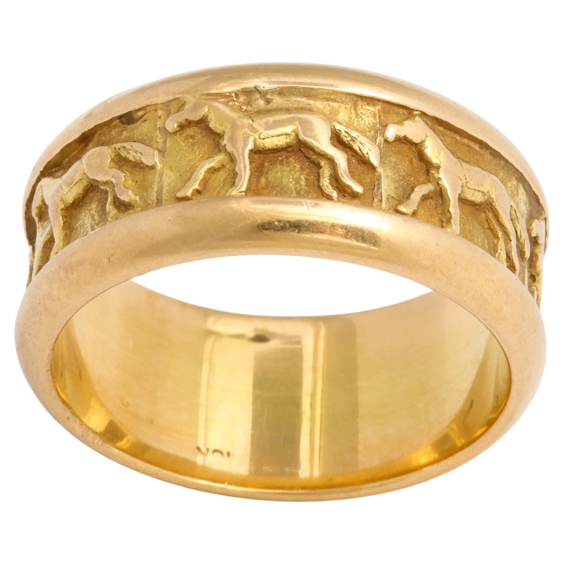 Vintage 18Kt Reiter Band Ring. im Angebot