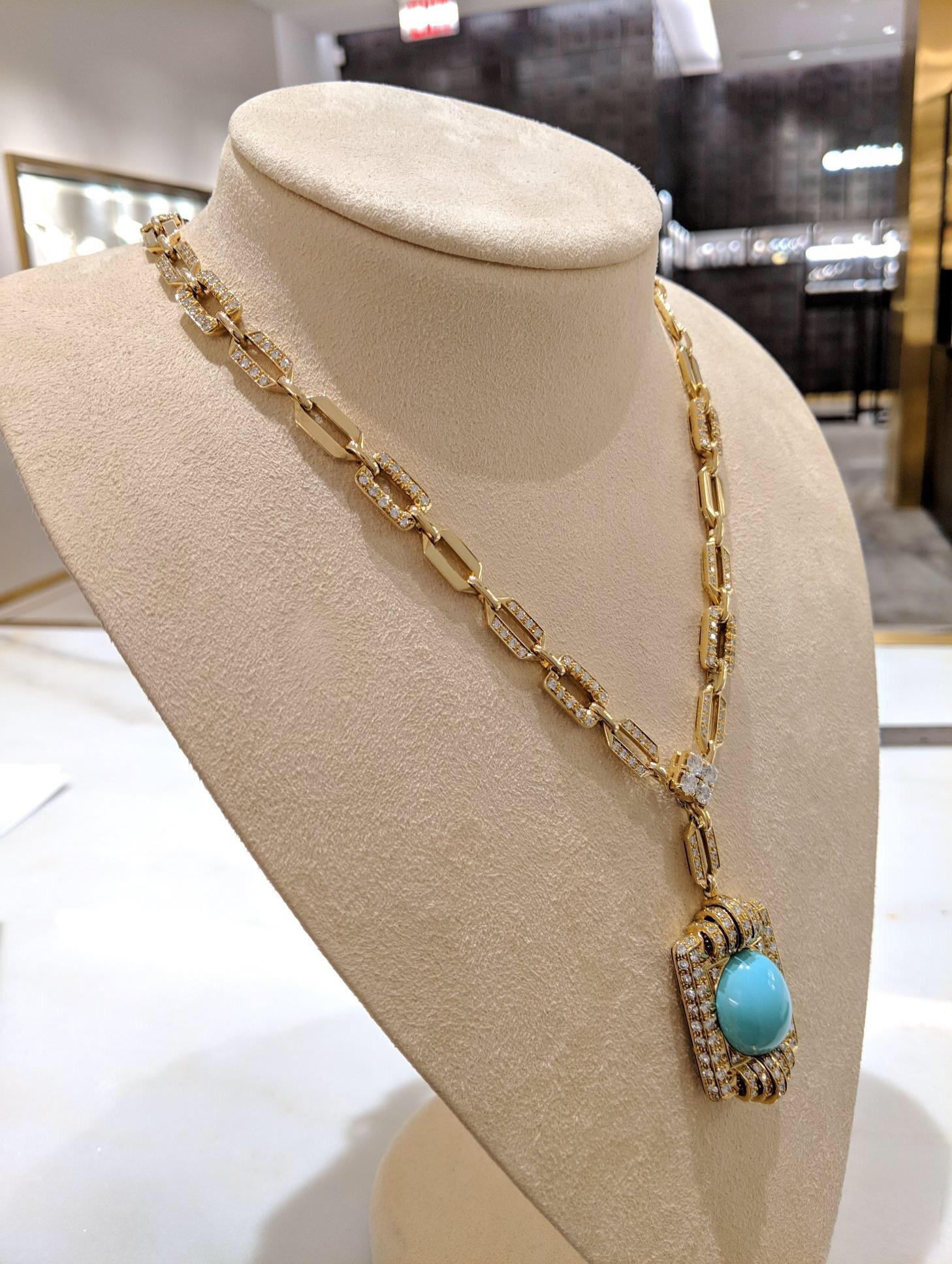 Vintage 18Kt Gold, 9.42ct. Diamond Necklace with a 21.02ct Persian Turquoise 1