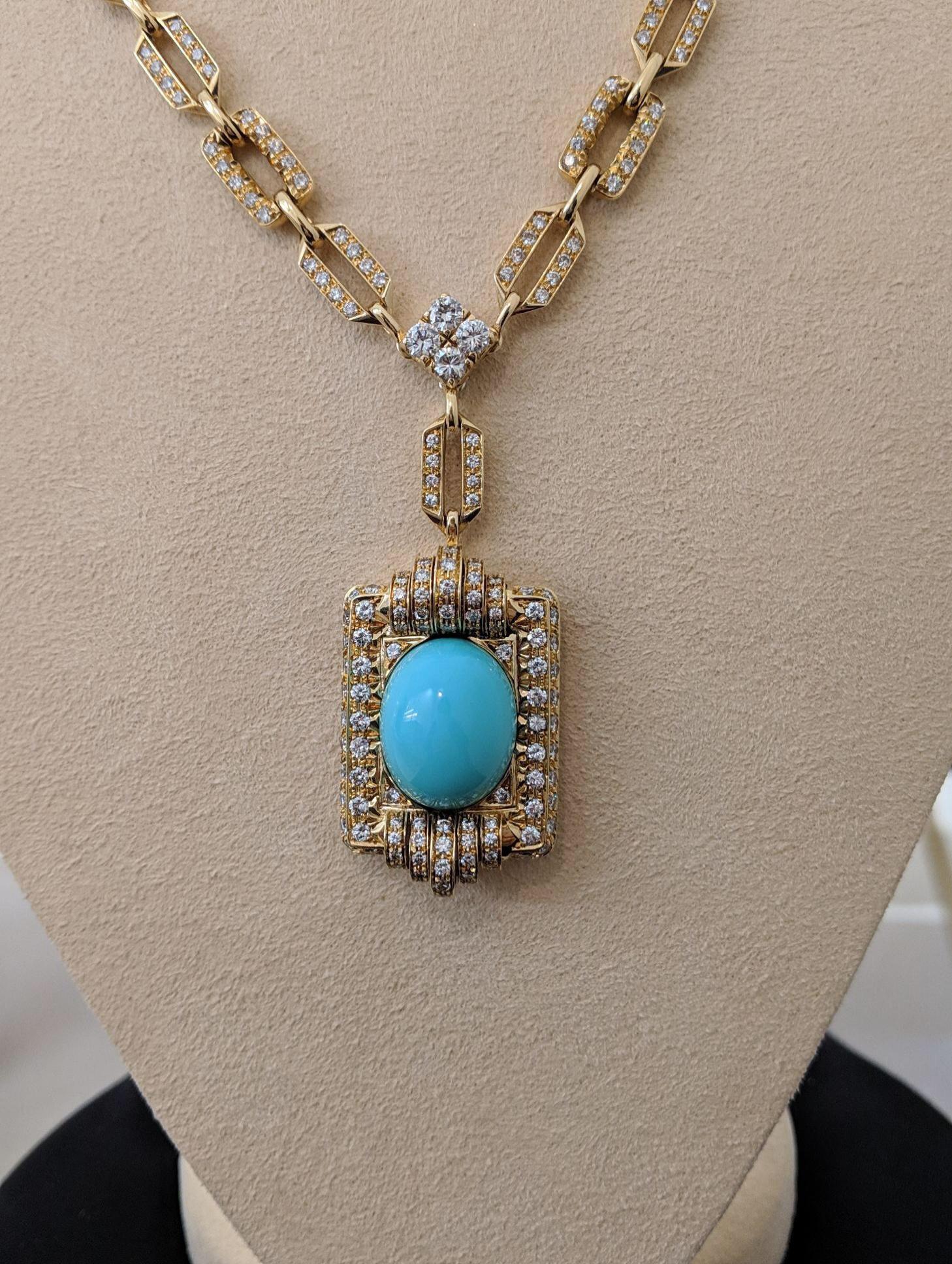 Vintage 18Kt Gold, 9.42ct. Diamond Necklace with a 21.02ct Persian Turquoise 2