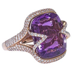 Anello vintage in oro 18kt con ametista e diamanti, di Gasal