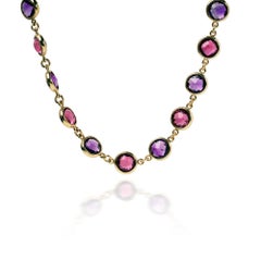 Vintage 18KT Gold Amethyst and Pink Tourmaline Necklace