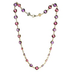 Vintage 18KT Gold Amethyst and Pink Tourmaline Necklace
