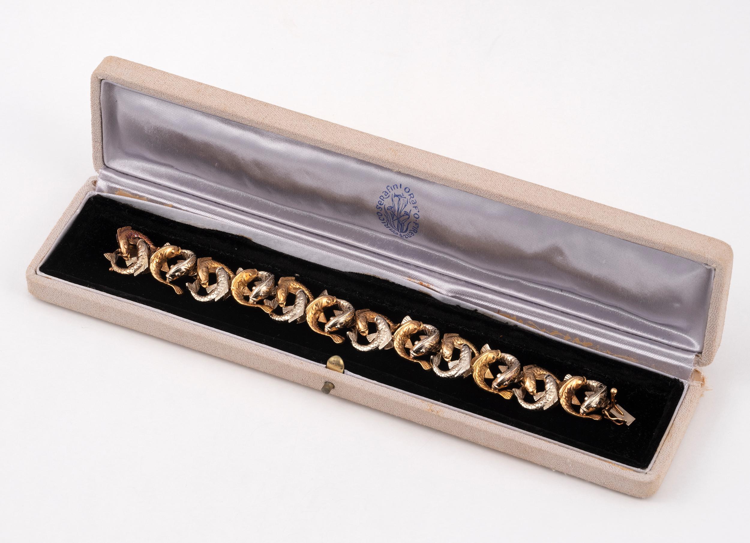 Retro Vintage 18kt Gold Animalier Bracelet Enrico Serafini For Sale