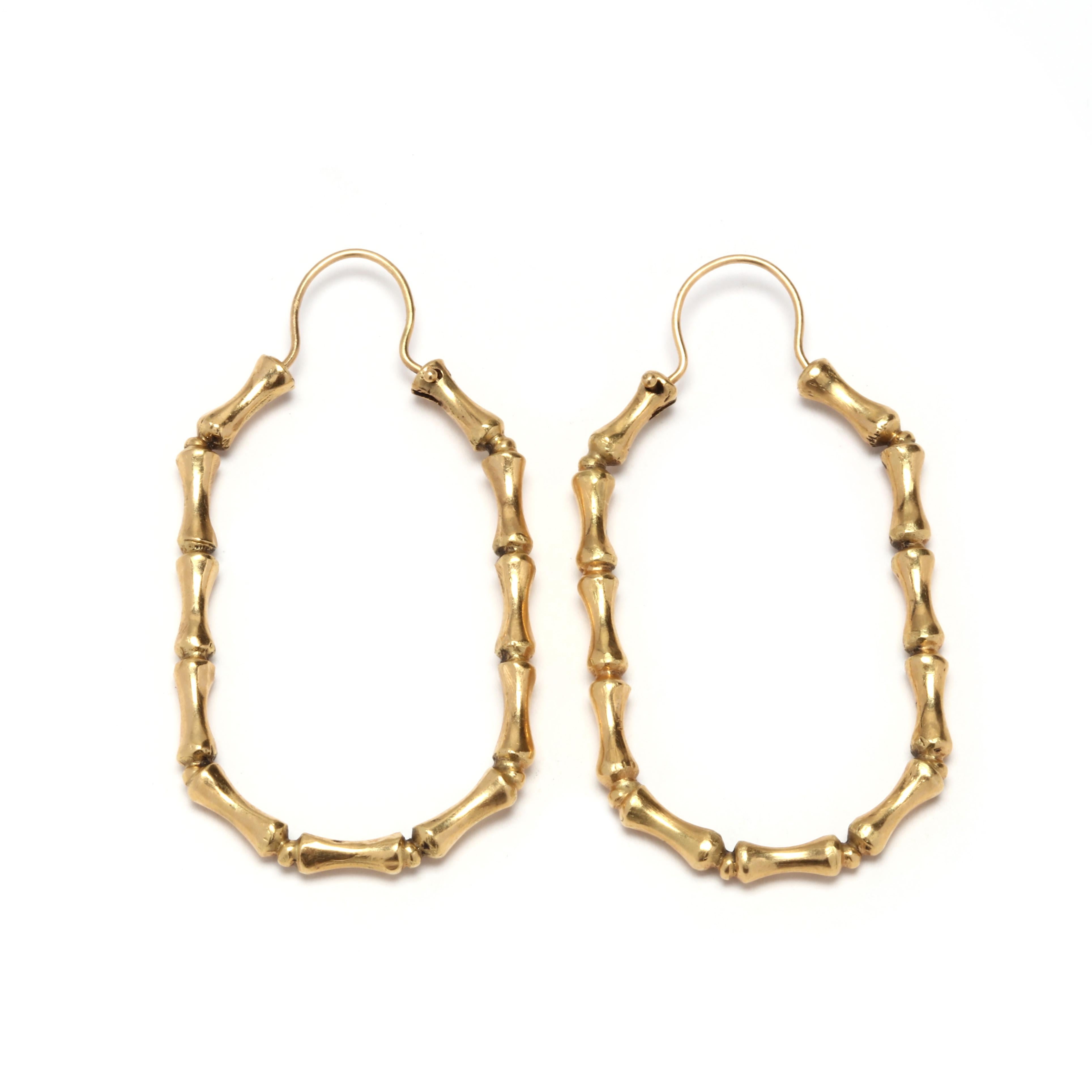 Women's or Men's Vintage 18 Karat Gold Bamboo Hoop Earrings