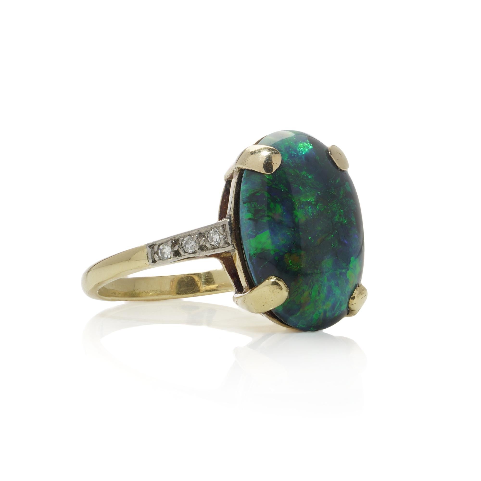 Vintage 18kt gold black opal and diamond ring. For Sale 2