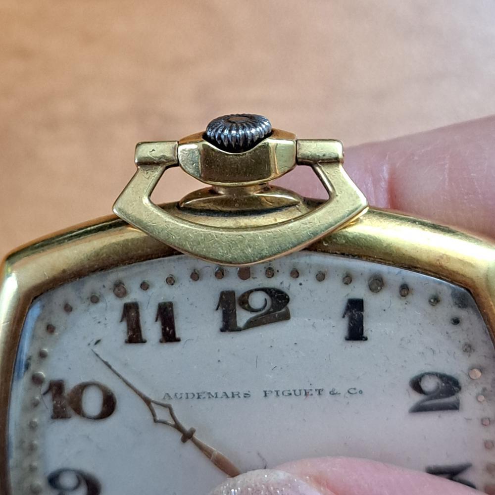 Vintage 18kt gold cushion square open face AUDEMARS PIGUET & Co. pocket watch For Sale 3