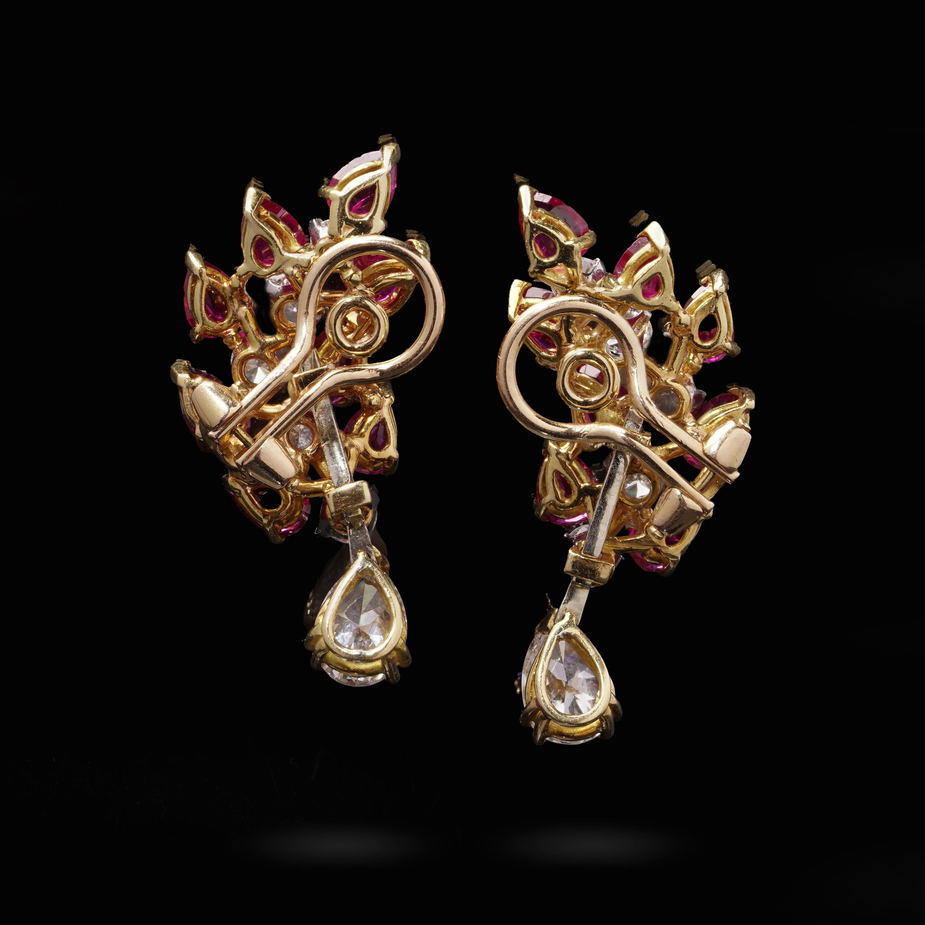 Vintage 18kt Gold Earrings with No-Heat Burma Rubies & Diamonds For Sale 1