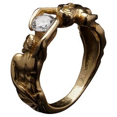 Vintage 18kt Gold Embrace Ring mit Diamant, ca. 1950-1970