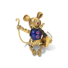 Vintage 18KT Gold Lapis Lazuli Mouse Brooch
