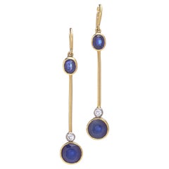 Orecchini vintage in oro 18kt con zaffiri blu naturali e diamanti