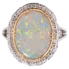 Retro 18 Karat Gold Opal and Diamond Cluster Ring