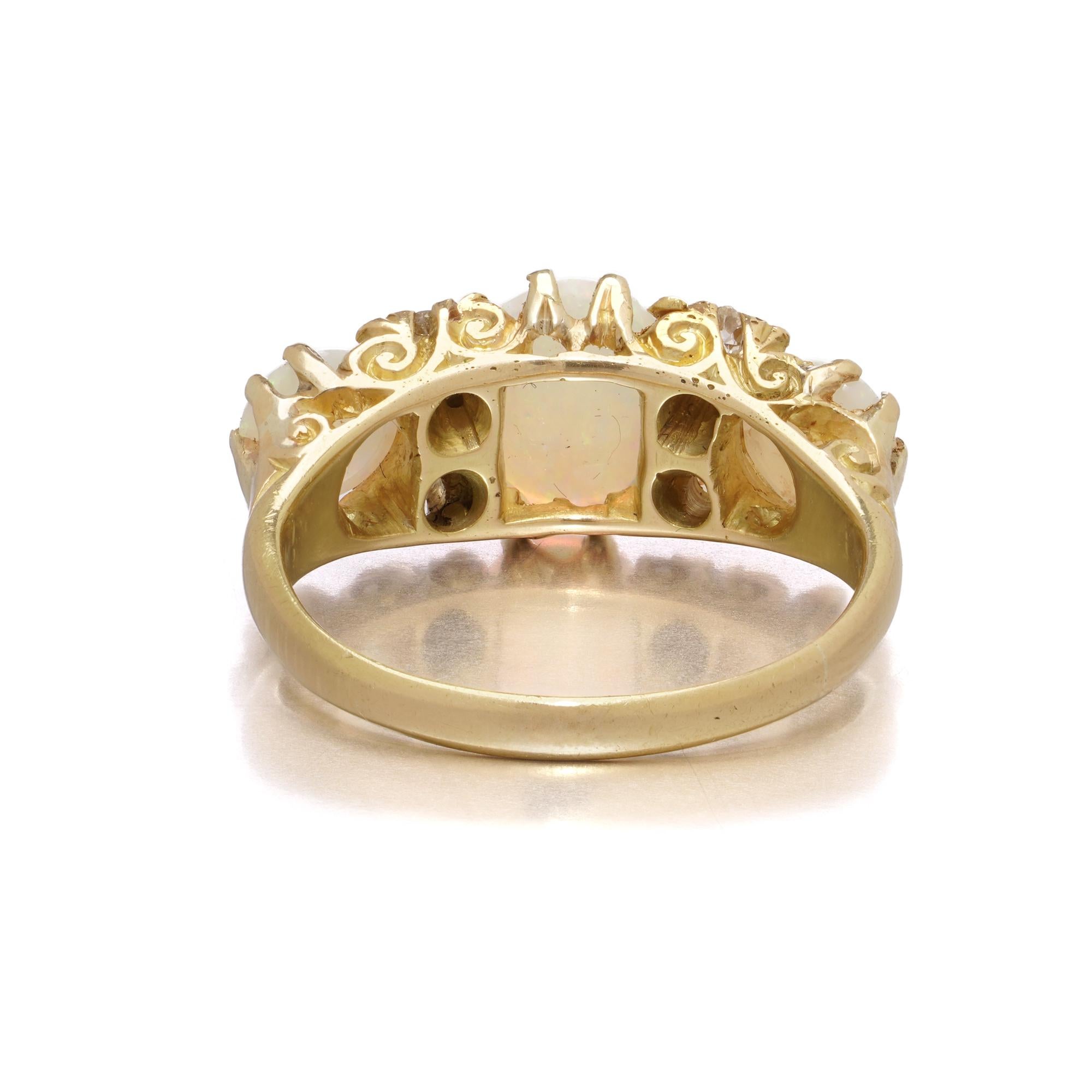 For Sale:  Vintage 18kt Gold Opal & Diamond Three-Stone Ring, 1970s–1980s 4