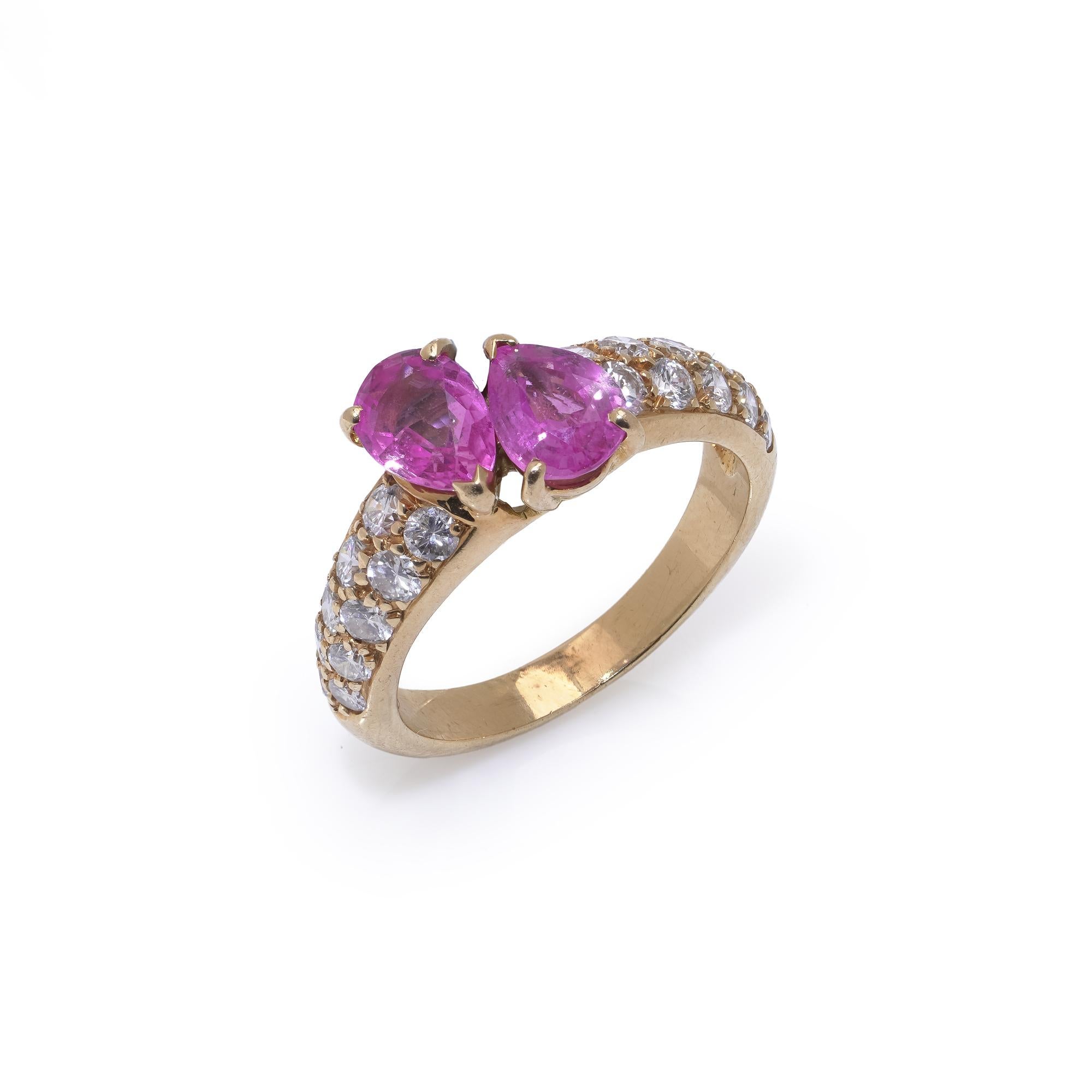 Donna Anello vintage in oro 18kt con zaffiro rosa e diamanti in vendita