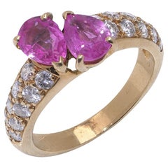 Bague Vintage en or 18kt avec saphir rose et diamant