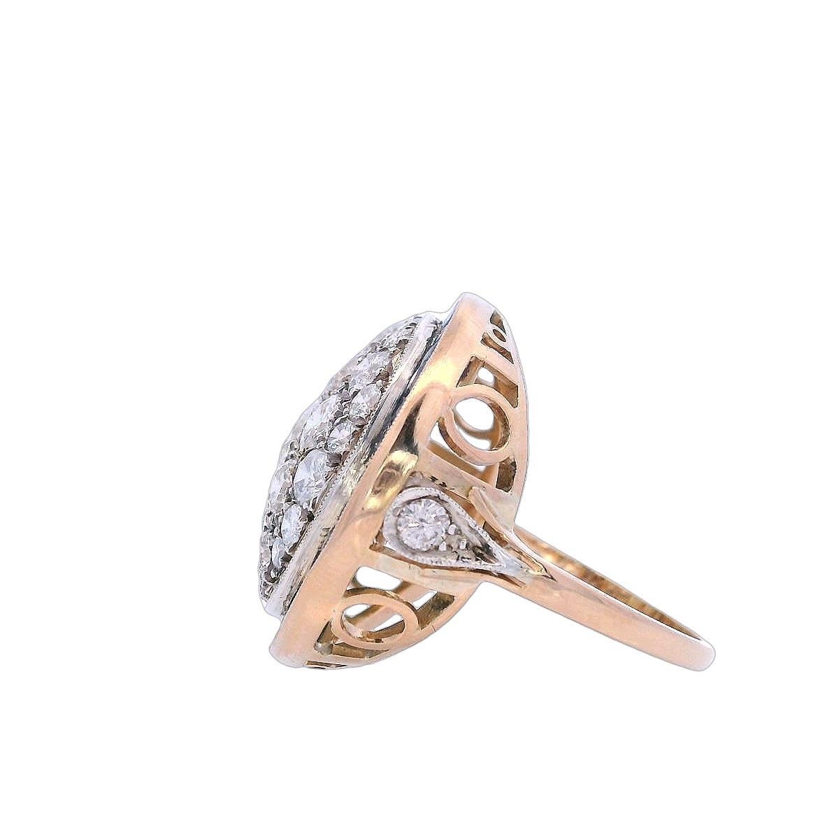 Women's or Men's Vintage 18kt Gold Ring with Diamonds and Blue Sapphires For Sale