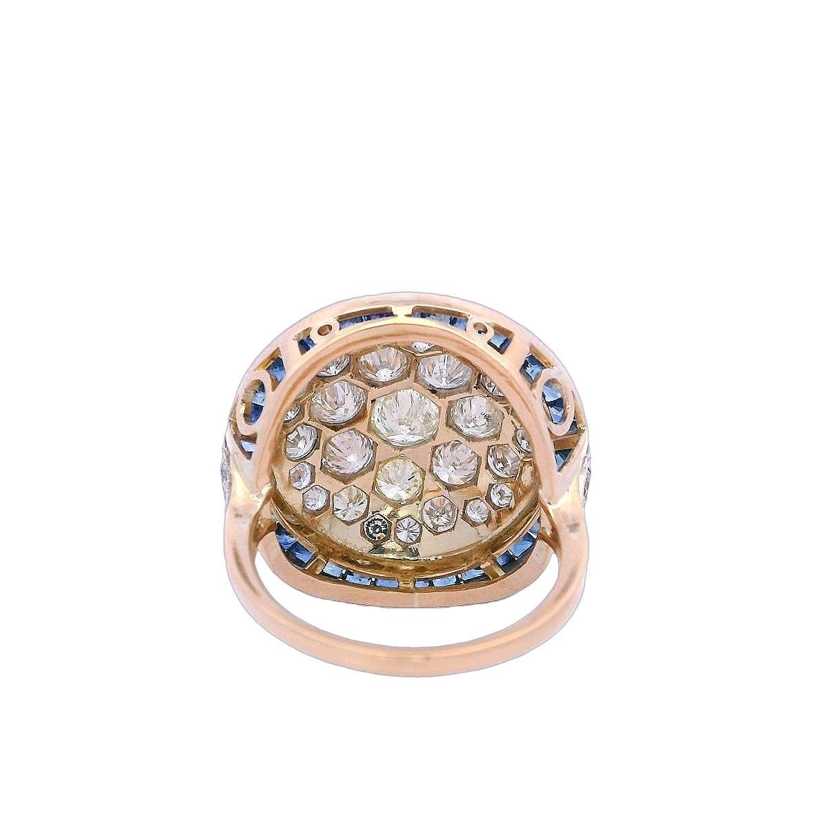Vintage 18kt Gold Ring with Diamonds and Blue Sapphires For Sale 1