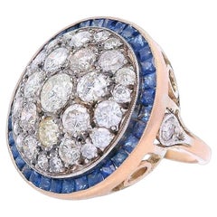 Anello vintage in oro 18kt con diamanti e zaffiri blu