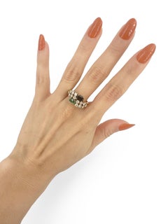 Toi et Moi 18kt Gold Ring with Diamonds, Emerald and Sapphire