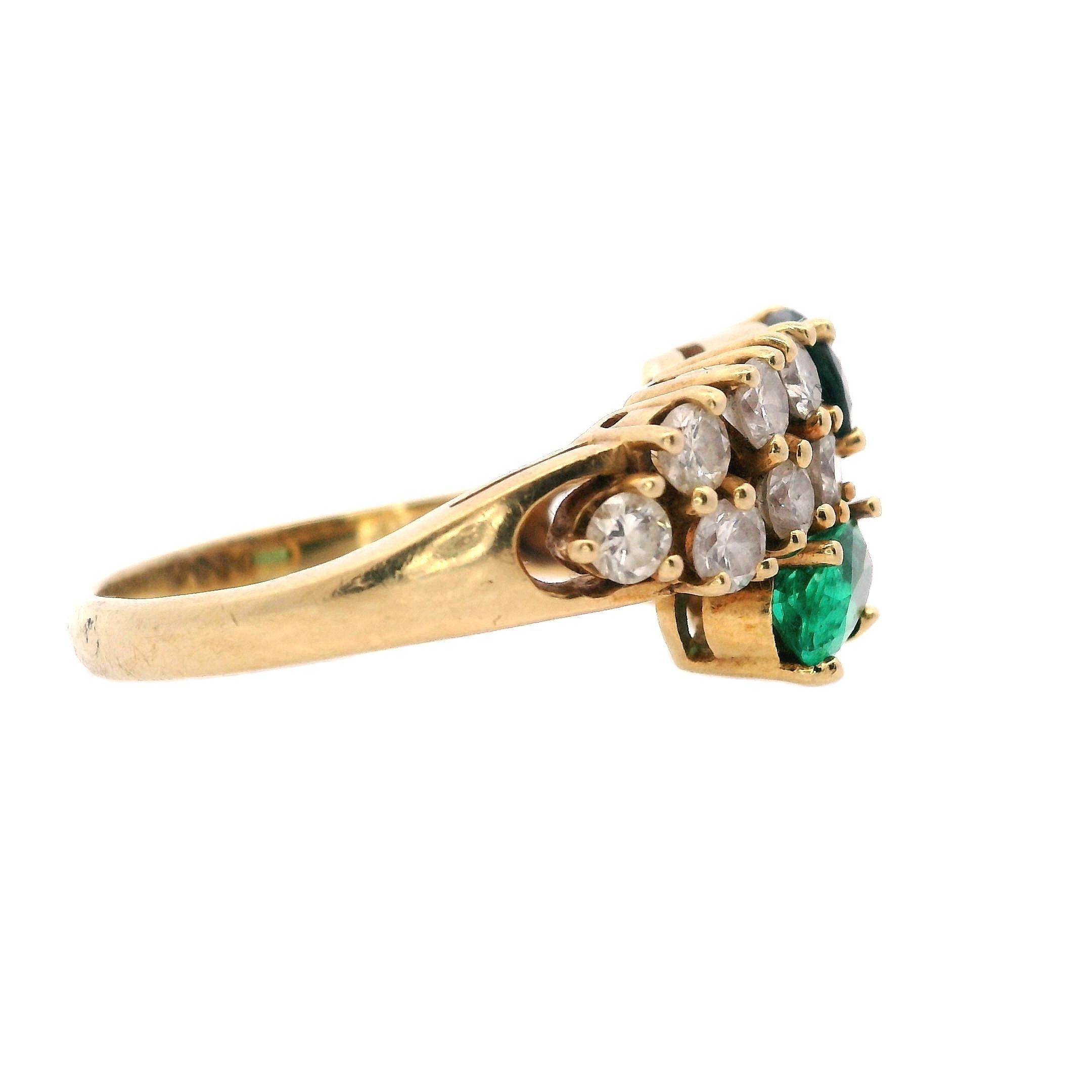 Modernist Toi et Moi 18kt Gold Ring with Diamonds, Emerald and Sapphire For Sale