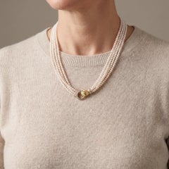 Vintage 18KT Gold Seed Pearl Multi Strand Necklace with Diamond Hand Clasp